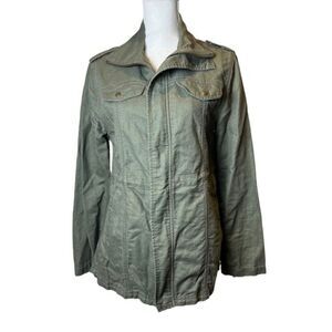 Gianni Bini Women's Utility Jacket Khaki Green Olive Drawstring Zip Front Medium